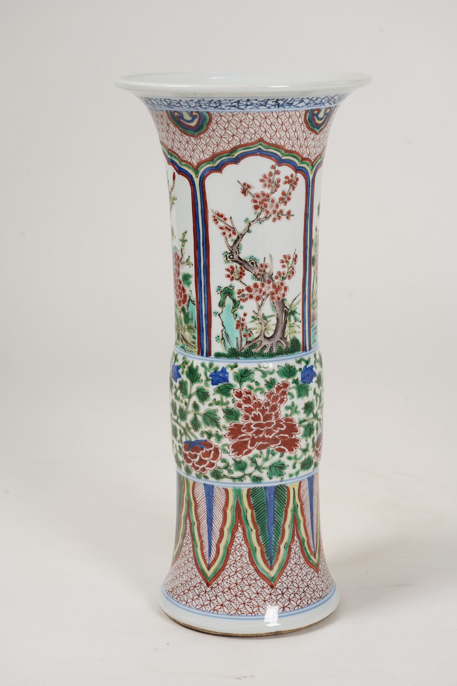 A Chinese wucai gu-shaped vase